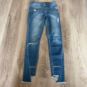 SAM EDELMAN The Kitten High Rise Skinny Jeans Distressed Raw Hem Ripped Size 24